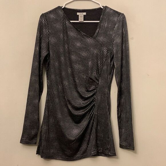 Cache long sleeve black beaded side gathered blouse Size S NWOT - Picture 1 of 6